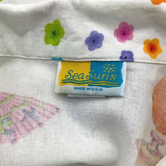 SeaSuns 3/4 Sleeve Linen Blend Embellished Beaded Colorful VTG Shacket Small - Picture 4 of 7